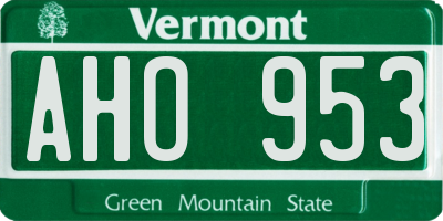 VT license plate AHO953