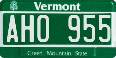 VT license plate AHO955