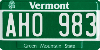 VT license plate AHO983
