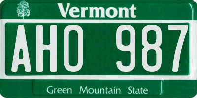 VT license plate AHO987