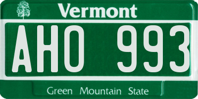 VT license plate AHO993