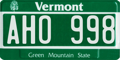 VT license plate AHO998
