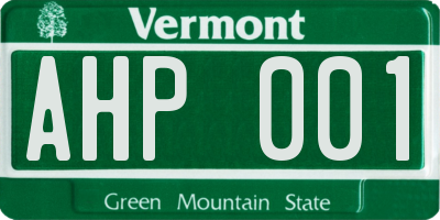 VT license plate AHP001