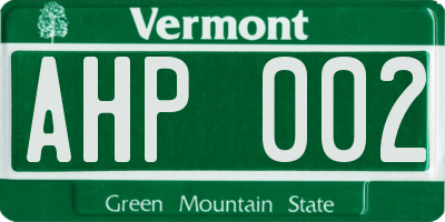 VT license plate AHP002
