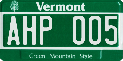 VT license plate AHP005