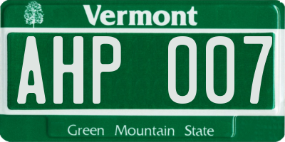 VT license plate AHP007