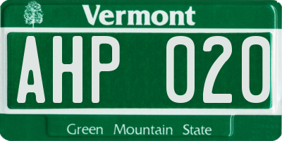 VT license plate AHP020