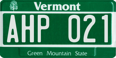 VT license plate AHP021