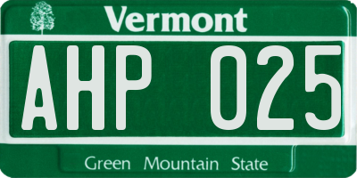 VT license plate AHP025