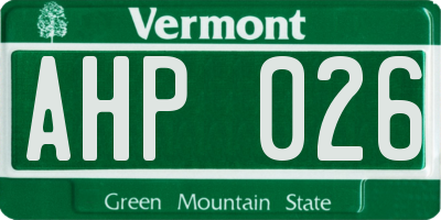 VT license plate AHP026