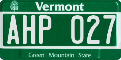 VT license plate AHP027