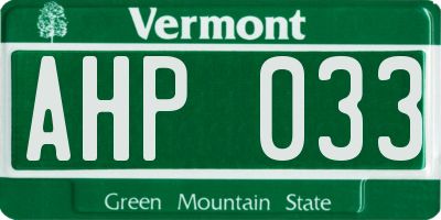 VT license plate AHP033
