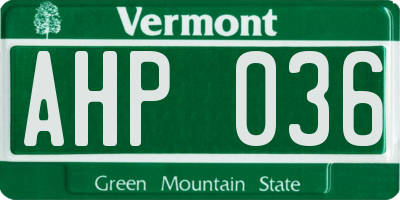 VT license plate AHP036