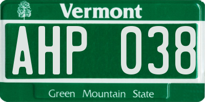 VT license plate AHP038
