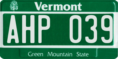VT license plate AHP039