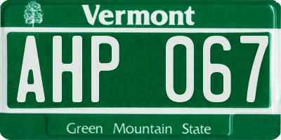 VT license plate AHP067
