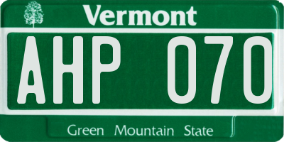 VT license plate AHP070