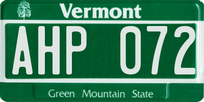 VT license plate AHP072