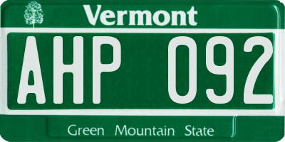 VT license plate AHP092