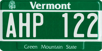 VT license plate AHP122