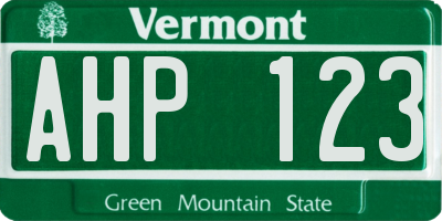 VT license plate AHP123