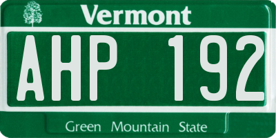 VT license plate AHP192