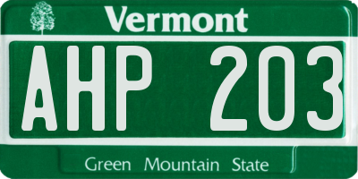 VT license plate AHP203