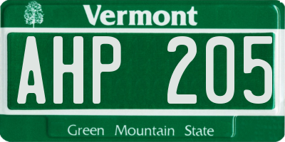 VT license plate AHP205