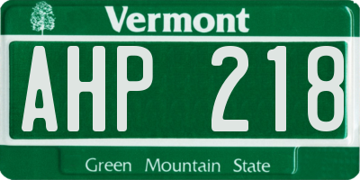 VT license plate AHP218