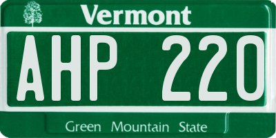 VT license plate AHP220
