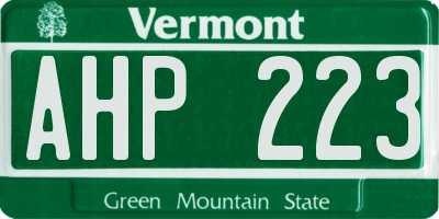 VT license plate AHP223