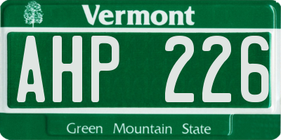 VT license plate AHP226