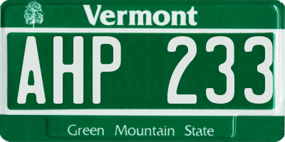 VT license plate AHP233