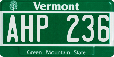 VT license plate AHP236