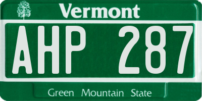 VT license plate AHP287