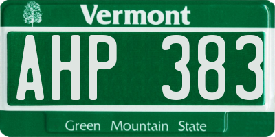 VT license plate AHP383