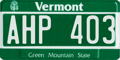 VT license plate AHP403