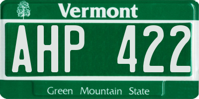 VT license plate AHP422