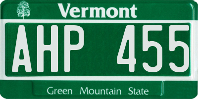 VT license plate AHP455