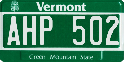 VT license plate AHP502