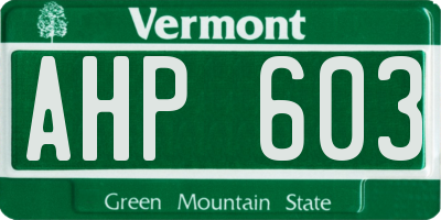 VT license plate AHP603