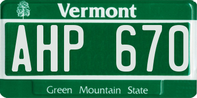 VT license plate AHP670