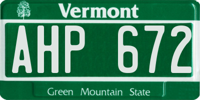 VT license plate AHP672