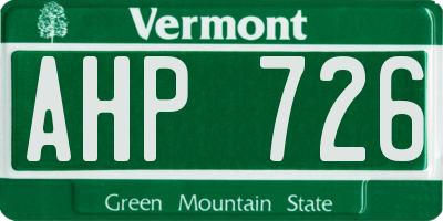 VT license plate AHP726