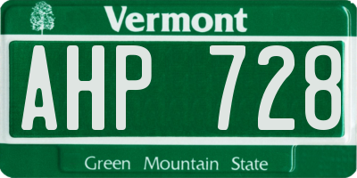 VT license plate AHP728