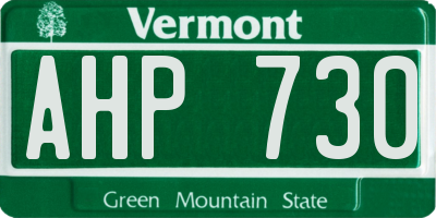 VT license plate AHP730