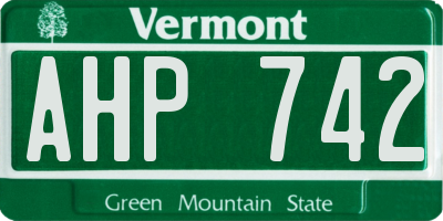 VT license plate AHP742