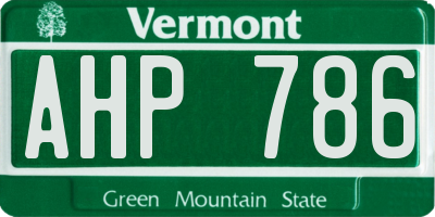VT license plate AHP786