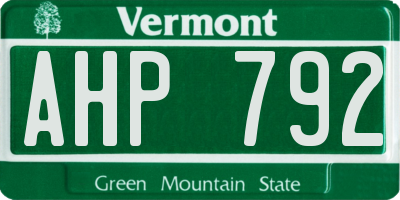 VT license plate AHP792