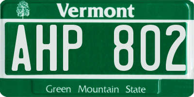 VT license plate AHP802
